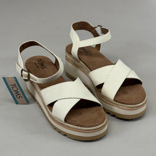 TOM'S Noelani Platform Wedge Sandals Women's Sz 8 EU38.5 Natural/Gold 10022418