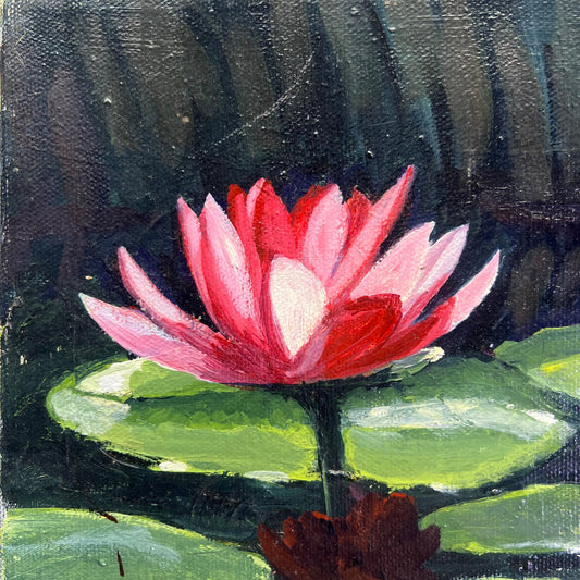 VERNA MARIE (CAMPBELL) Textured Oil Painting On Canvas Lotus Pond 18"x14"