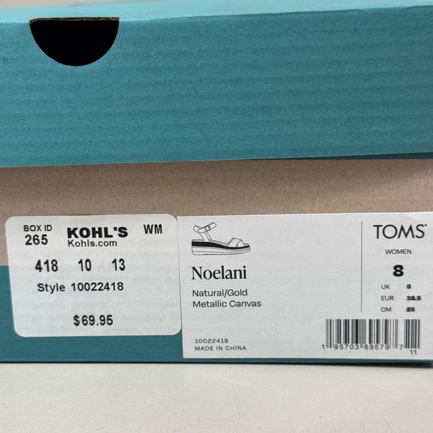 TOM'S Noelani Platform Wedge Sandals Women's Sz 8 EU38.5 Natural/Gold 10022418
