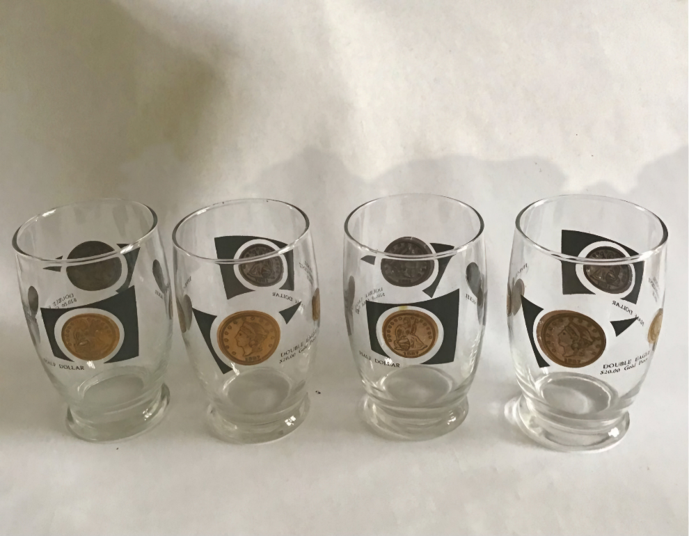 Midcentury Cocktail Glasses W 1/2 dollar