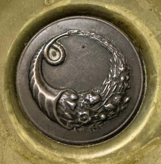 Vintage Brass Ring Dish 🌾 with Silver-Toned Cornucopia Medallion — Classical Horn of Plenty Trinket Dish