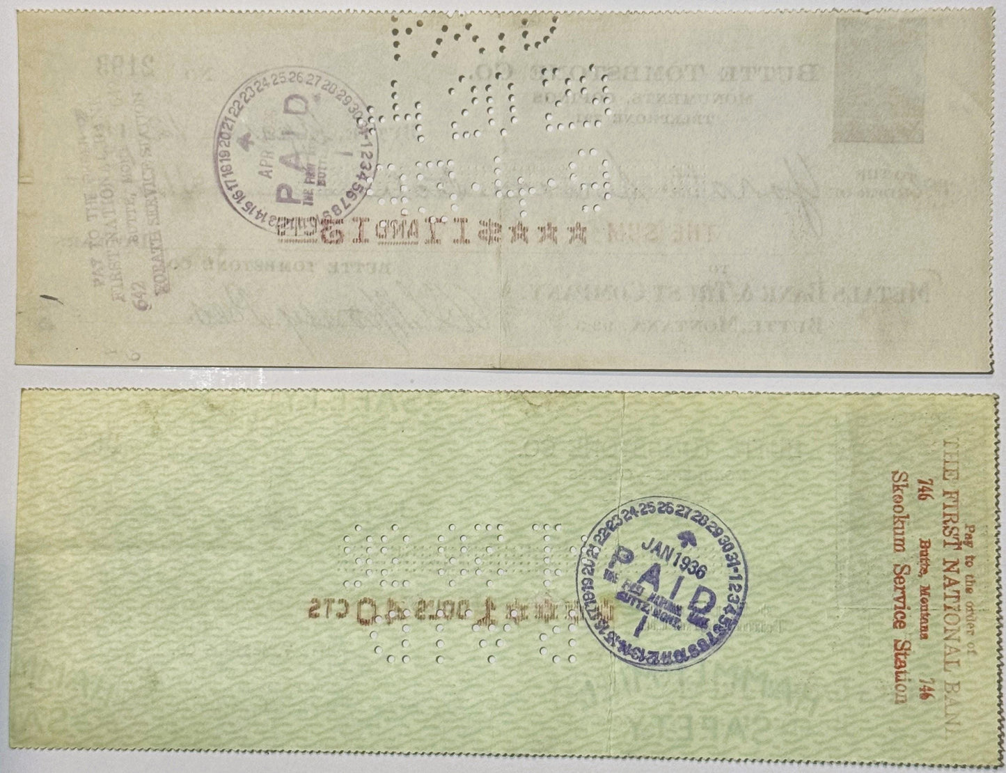 Antique 1920s - 1930s Butte Tombstone Company Checks from Montana Mining Era