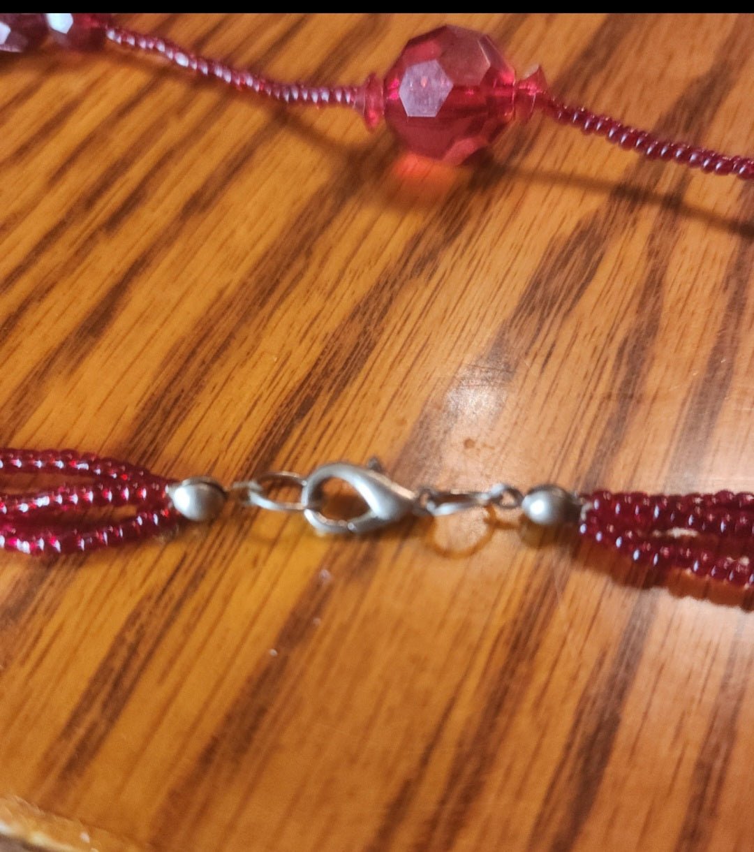Red beaded necklace 3 layers - I Bought a Yard Sale