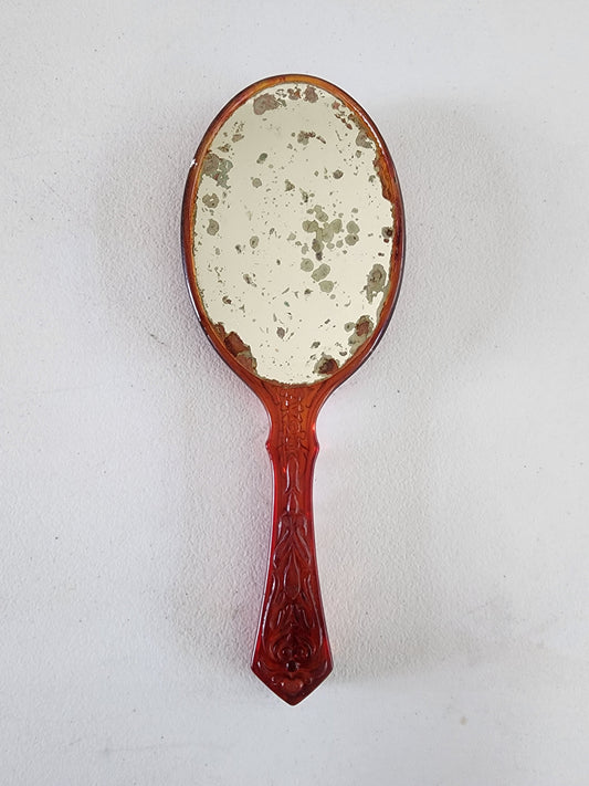 Vintage Avon Cameo Vanity Mirror 9.5" Celluloid Amber Color Tortoise Shell