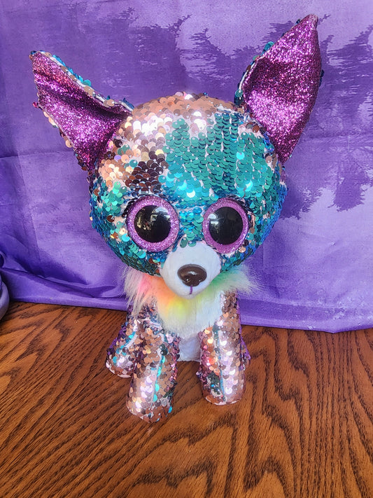Ty FLIPPABLES Yappy the Chihuahua Shiny Sequins Medium 10" Plush Beanie Boo