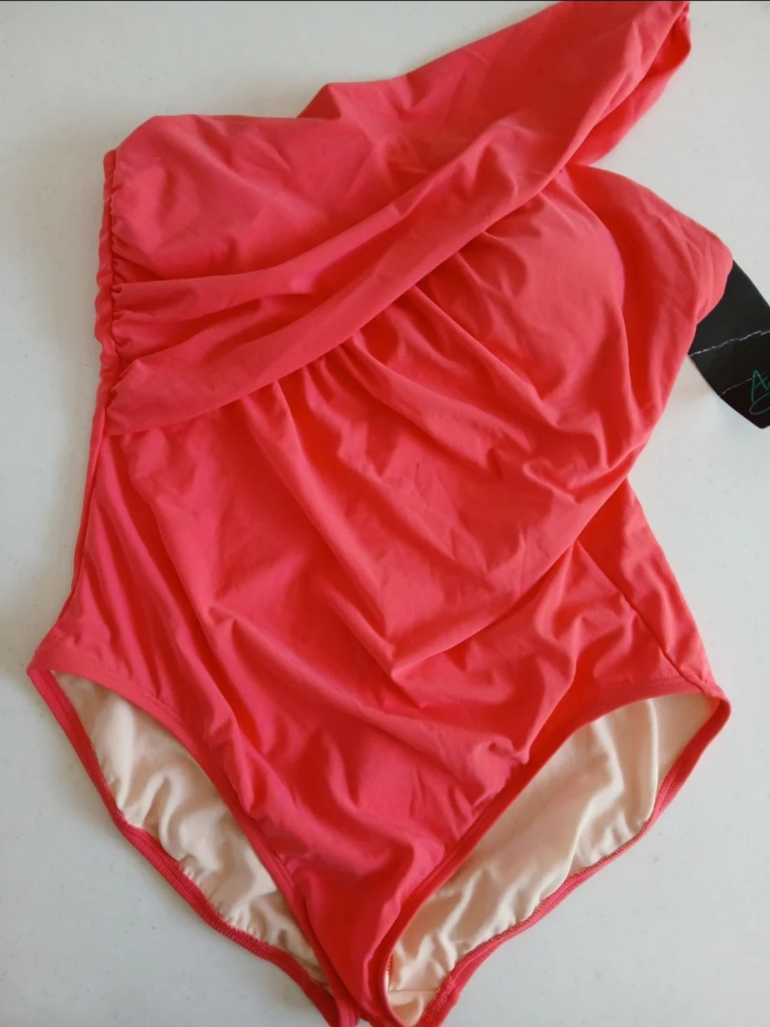 Asymmetrical Strap One Piece In Pink By Aqua Green XL 16 swimsuit
