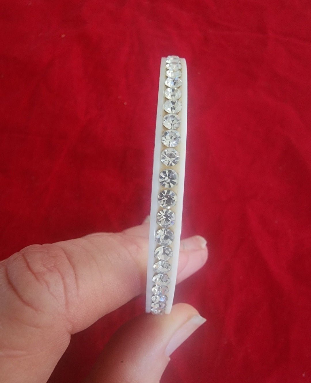 white Bangle Bracelet Clear Crystal Rhinestones Bling - I Bought a Yard Sale