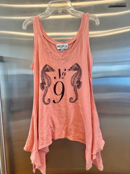 Wildfox Seahorse Tank Top V Neck in Coral Orange * Pre-Owned *