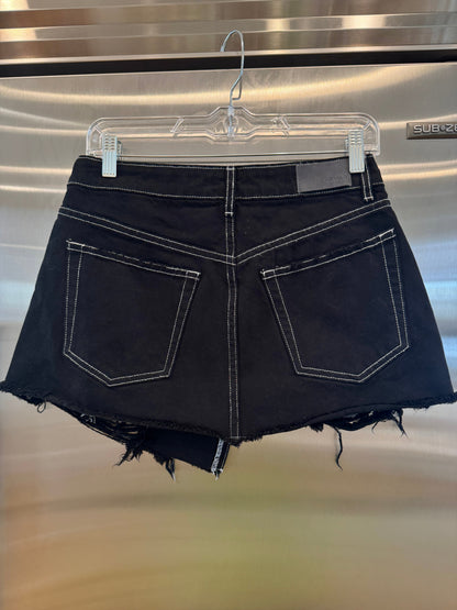 Carmar LF Asymmetrical Black Denim Mini Skirt Distressed Jean Skirt * Pre-Owned *