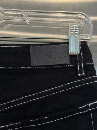 Carmar LF Asymmetrical Black Denim Mini Skirt Distressed Jean Skirt * Pre-Owned *