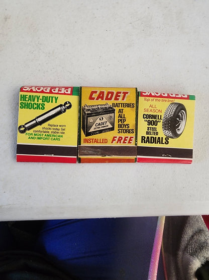 1930s - 1940s Pep Boys Matchbook Advertising Cadet Batteries Cornell tires, - I Bought a Yard Sale