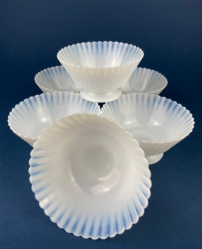 1930s Monax Petalware Opalescent Glass Dinner Plates. White Glass with Gold Rim. Depression Glass 8 Inch Dinner Plates. - I Bought a Yard Sale