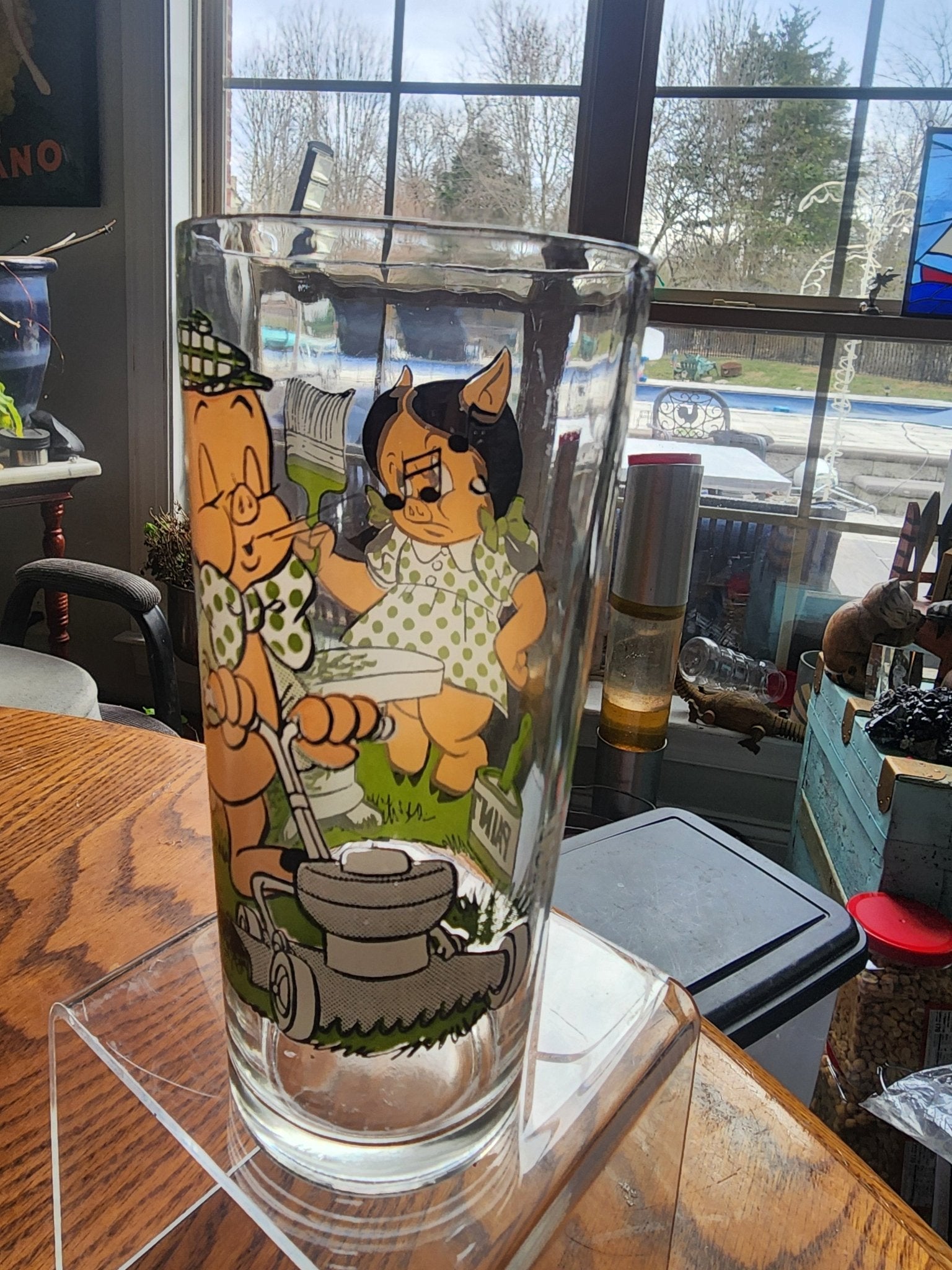1976 Pepsi Looney Tunes Porky Pig & Petunia Pig Novelty Glass - I Bought a Yard Sale
