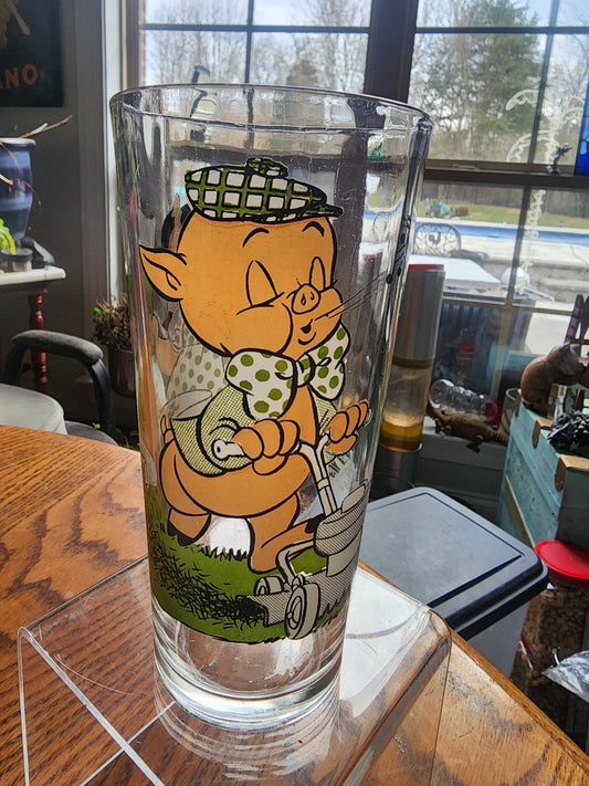 1976 Pepsi Looney Tunes Porky Pig & Petunia Pig Novelty Glass - I Bought a Yard Sale