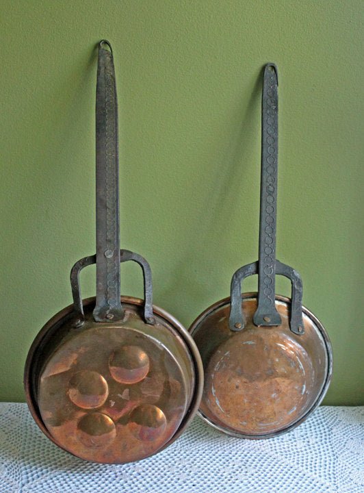 2 Copper Frying Pans with Wrought Iron Handle - Vintage Hand Pounded - I Bought a Yard Sale