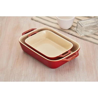 2 Piece Ceramic Stoneware Baking Dish Set in Cherry Red / Ivory - I Bought a Yard Sale
