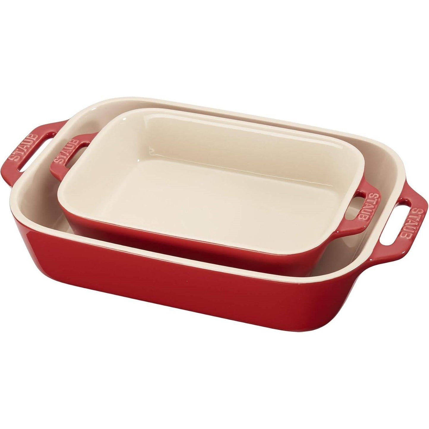 2 Piece Ceramic Stoneware Baking Dish Set in Cherry Red / Ivory - I Bought a Yard Sale