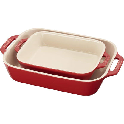2 Piece Ceramic Stoneware Baking Dish Set in Cherry Red / Ivory - I Bought a Yard Sale