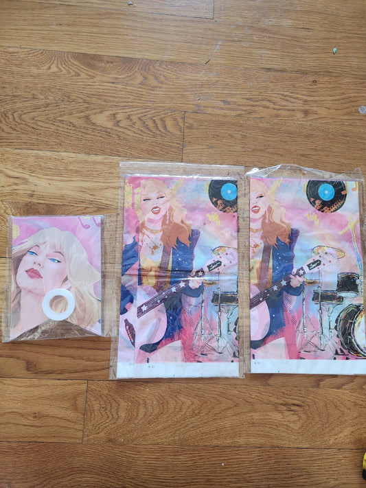 2 Taylor Swift plastic table cloths and a matching flag banner for party - I Bought a Yard Sale