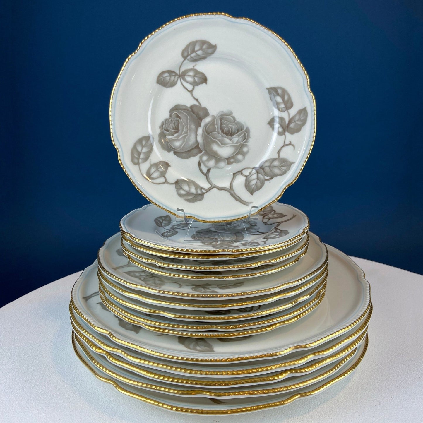 24 Piece Porcelain Dinner Set. Castleton Gloria. Beautiful Neutral Hand Painted Roses. 5 Dinner, Salad, Dessert Plates, Berry Bowls, 4 Cups. - I Bought a Yard Sale