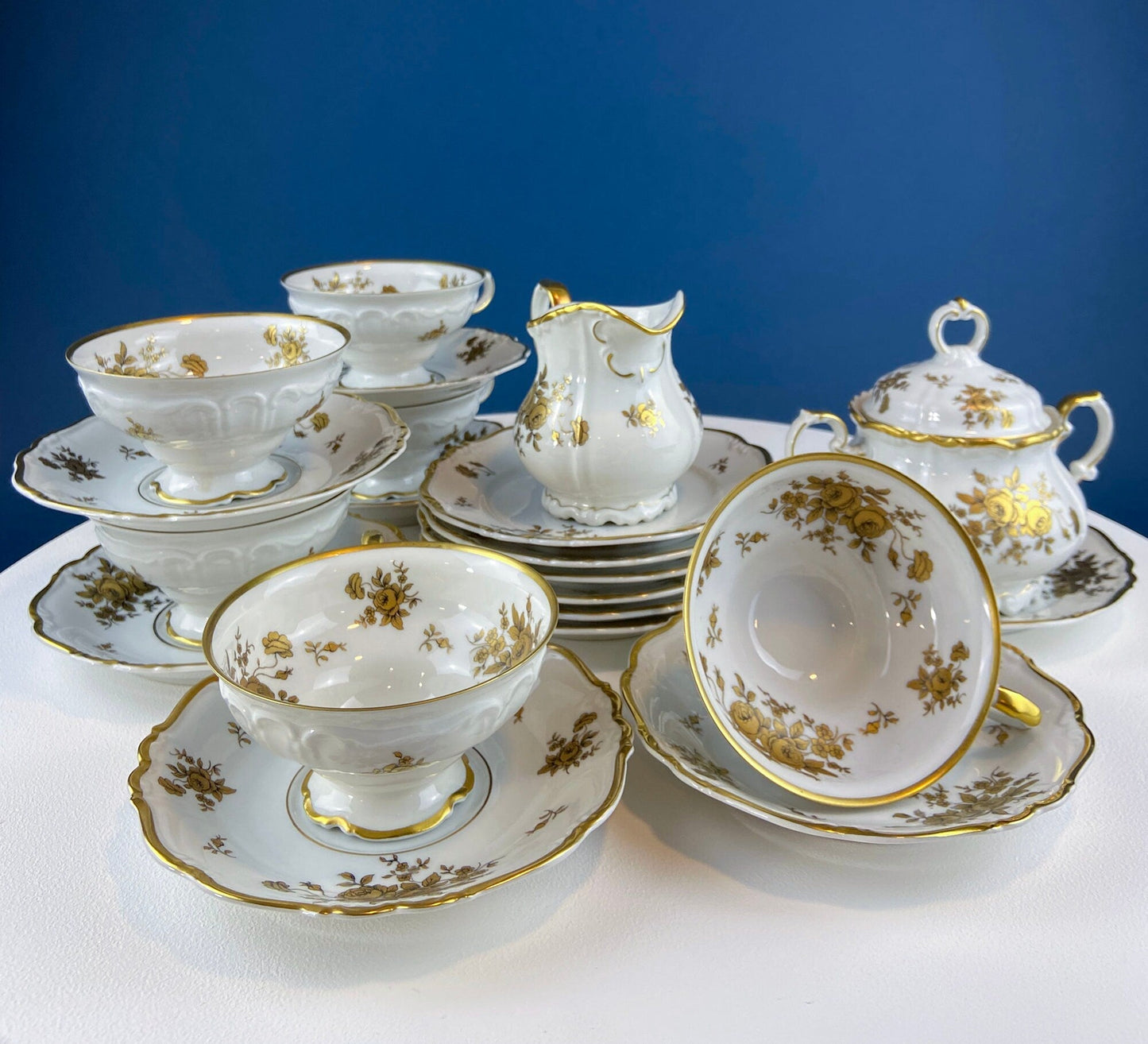 24 Piece Porcelain Dinner Set. Castleton Gloria. Beautiful Neutral Hand Painted Roses. 5 Dinner, Salad, Dessert Plates, Berry Bowls, 4 Cups. - I Bought a Yard Sale