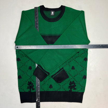 MONSTERCAT Records Soft Holiday Monogram Pullover Sweater Men's Sz M Green