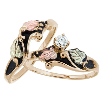 Antiqued Diamond - Black Hills Gold Engagement & Wedding Ring Set