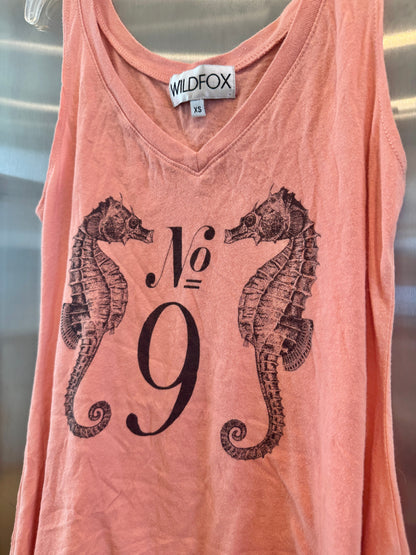 Wildfox Seahorse Tank Top V Neck in Coral Orange * Pre-Owned *