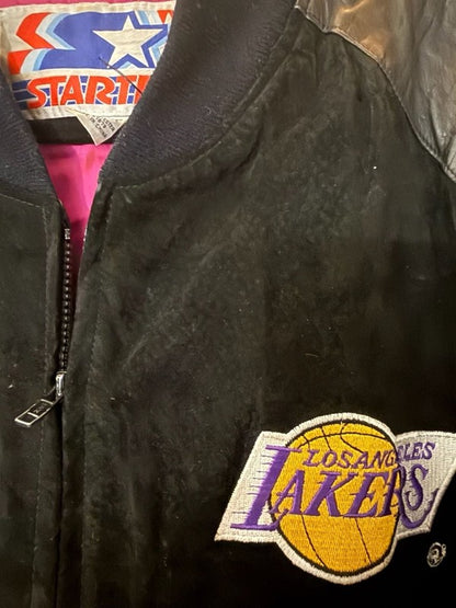 Vintage Starter Los Angeles Lakers Genuine Leather Suede Bomber Jacket
