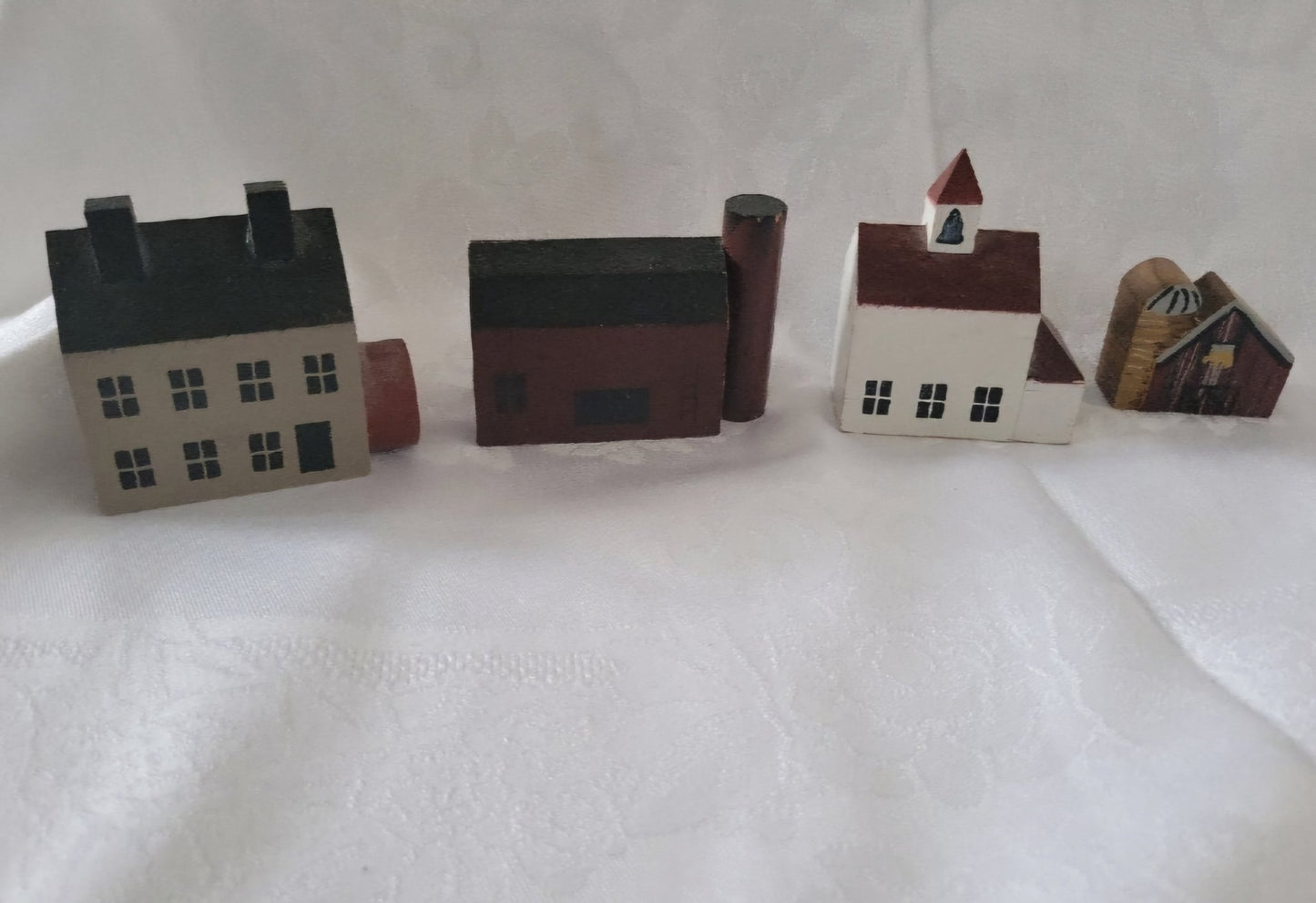 4 Minature wooden whimsical houses church barn - I Bought a Yard Sale