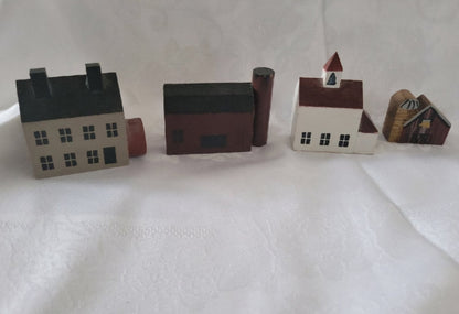 4 Minature wooden whimsical houses church barn - I Bought a Yard Sale