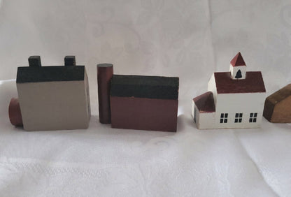4 Minature wooden whimsical houses church barn - I Bought a Yard Sale