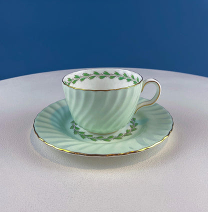4 Minton Porcelain Cups and Saucers. Creamy Green & White Set with Delicate Leaf Garland Motif. Dining Room Table Decor. French Country. - I Bought a Yard Sale