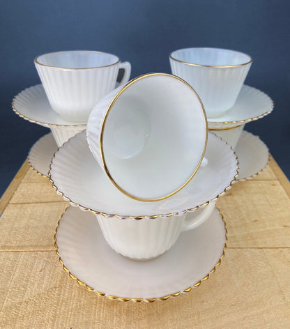 5 Opalescent Monax Petalware TeaCups. White and Gold Brim Depression Glass Coffee Cups. White Table Setting. Houseware. Dinning Room Decor. - I Bought a Yard Sale