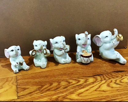 5 Vintage Orchestra band White Porcelain Elephants - I Bought a Yard Sale