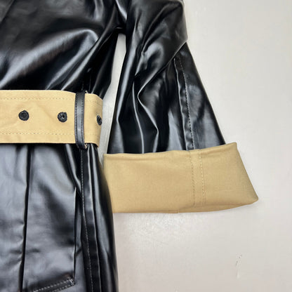 KOCHE MO & CO. Reversible Tie Around Trench Coat Unisex Sz M Khaki/Plaid/Black