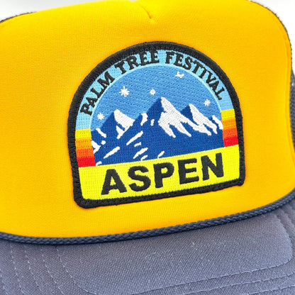 Aviator Nation Aspen Palm Tree Festival Trucker Hat - Navy / Gold