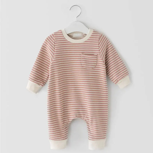 Striped Long-Sleeved Jumpsuit for Baby Boys and Girls