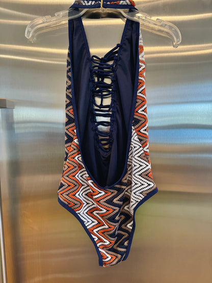 Nasty Gal Chevron Knit One Piece Swimsuit , Plunge Neckline