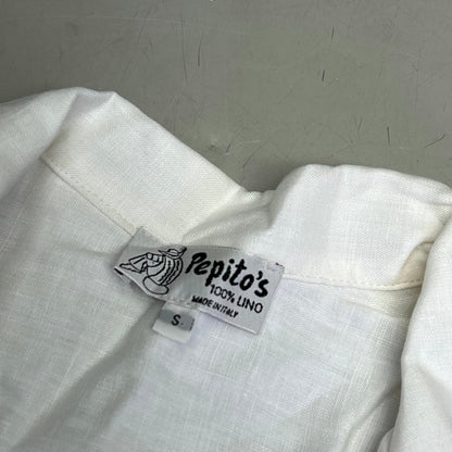 PEITO'S 100% Linen Cropped Long Sleeve Collared Shirt Women's Sz S Solid White
