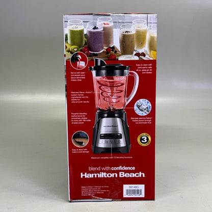 HAMILTON BEACH Power Elite Blender With 40 Oz Glass Jar 9"H Clear 58148G