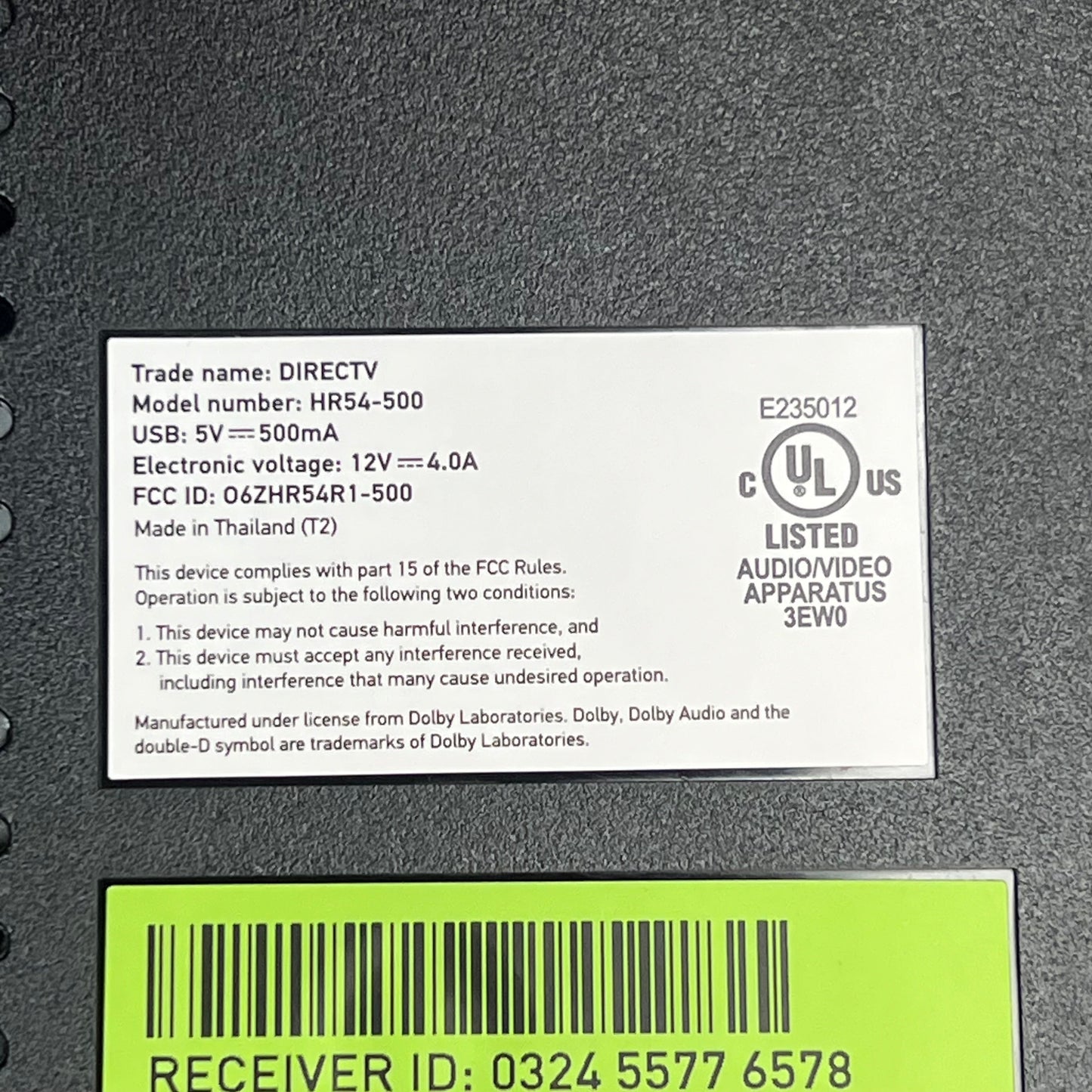 DIRECT TV Easy Connecting Receiver Box Dual Core 4K & HDR Feature Black HR54-500