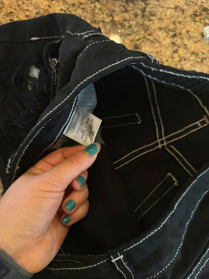 Carmar LF Asymmetrical Black Denim Mini Skirt Distressed Jean Skirt * Pre-Owned *
