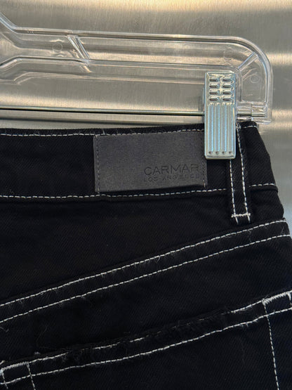 Carmar LF Asymmetrical Black Denim Mini Skirt Distressed Jean Skirt * Pre-Owned *