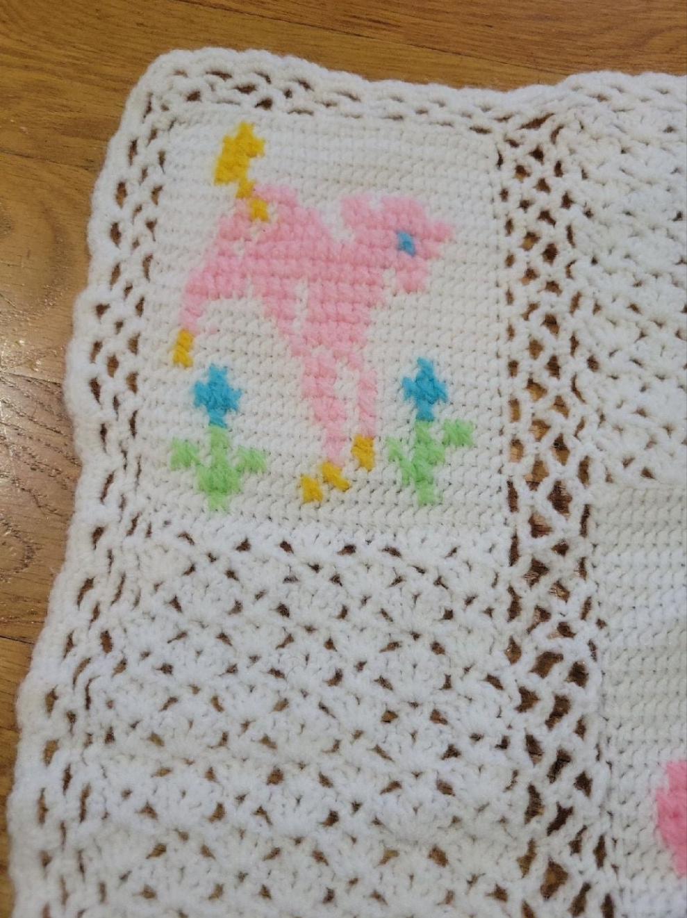 Vintage Easter Baby Crochet Quilt with animals rabbits ducks