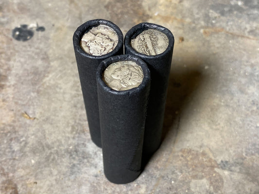 1 SILVER MERCURY DIME showing on vintage unsearched old black wheat penny roll us coins estate collection cent sale pennies lot hoard