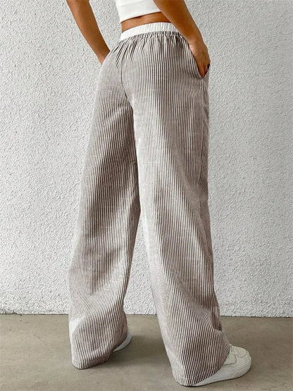 Women's Casual Striped Woven Wide Leg Pants Fall Winter 2024 Casual Stylish Full Length Trousers Y2K Clothes Streetwear