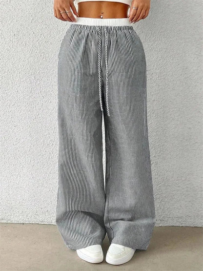 Women's Casual Striped Woven Wide Leg Pants Fall Winter 2024 Casual Stylish Full Length Trousers Y2K Clothes Streetwear
