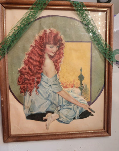 1930's Framed Shampoo Advertisement Red Head