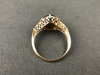 Vintage 10k Gold Ring with Natural Green Peridot and Diamond Halo. Gift for Her.